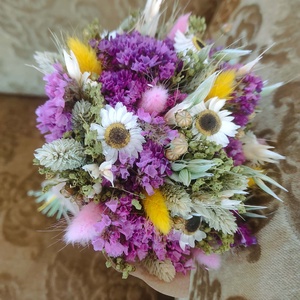 Szárazvirág csokor(pink-sárga) - otthon & életmód - virágdekoráció - virágok - virágcsokor - Meska.hu