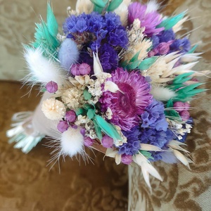 Szárazvirág csokor(türkiz-lila) - otthon & életmód - virágdekoráció - virágok - virágcsokor - Meska.hu