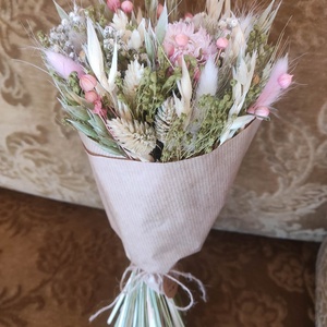 Szárazvirág csokor(zöld-rózsaszín) - otthon & életmód - virágdekoráció - virágok - virágcsokor - Meska.hu