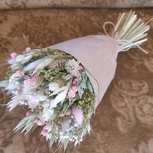 Szárazvirág csokor(zöld-rózsaszín) - otthon & életmód - virágdekoráció - virágok - virágcsokor - Meska.hu