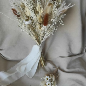 Menyasszonyi csokor kitűzővel(beige-fehér) - esküvő - menyasszonyi- és dobócsokor - Meska.hu