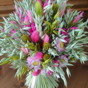 Szárazvirág csokor(pink-zöld) - otthon & életmód - virágdekoráció - virágok - virágcsokor - Meska.hu