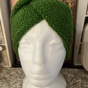  Kötött Fülvédő- zöld lurexes  - ruha & divat - sál, sapka, kendő - fejpánt - Meska.hu