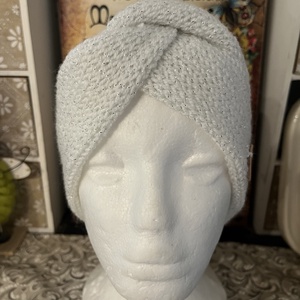  Kötött Fülvédő- fehér lurexes - ruha & divat - sál, sapka, kendő - fejpánt - Meska.hu