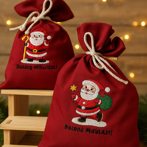 Hímzett Mikulás -zsák bordó, Karácsony, Mikulás, Mikulás zsák, Hímzés, Varrás, MESKA