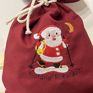 Hímzett Mikulás -zsák bordó - karácsony - mikulás - mikulás zsák - Meska.hu