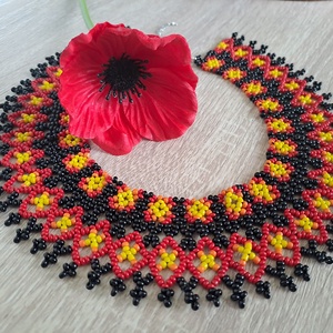 Mexikói Huichol nyaklánc, gyöngygallér, etnikai ékszer - ékszer - nyaklánc - nyakpánt, gallér - Meska.hu