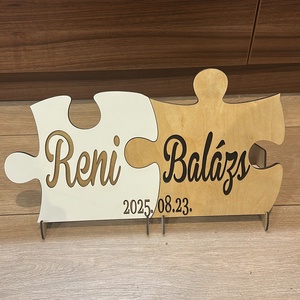 Személyre szabható páros puzzle  egyedi nevekkel és dátummal - esküvő - dekoráció - asztaldísz - Meska.hu