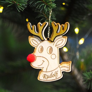 Szarvasos fa karácsonyfa dísz név gravírozással, Karácsony, Karácsonyi lakásdekoráció, Karácsonyfadíszek, Famegmunkálás, MESKA