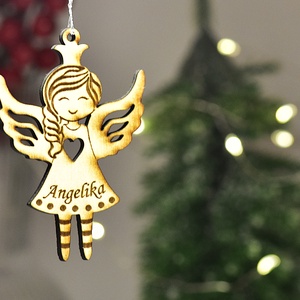 Angyalkás fa karácsony fa dísz név gravírozással - karácsony - karácsonyi lakásdekoráció - karácsonyfadíszek - Meska.hu