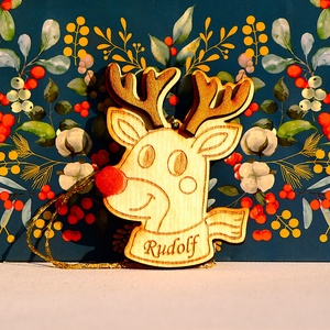 Szarvas fa karácsonyfa dísz név gravírozással - karácsony - karácsonyi lakásdekoráció - karácsonyfadíszek - Meska.hu