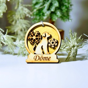 Kutyás fa hógömb karácsonyfa dísz név gravírozással - karácsony - karácsonyi lakásdekoráció - karácsonyfadíszek - Meska.hu