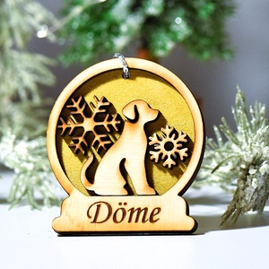 Kutyás fa hógömb karácsonyfa dísz név gravírozással, Karácsony, Karácsonyi lakásdekoráció, Karácsonyfadíszek, Famegmunkálás, MESKA