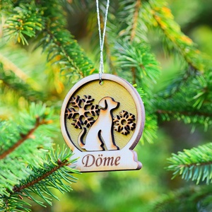 Kutyás fa hógömb karácsonyfa dísz név gravírozással - karácsony - karácsonyi lakásdekoráció - karácsonyfadíszek - Meska.hu