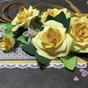 Esküvői quilling kép, sárga rózsákkal, Otthon & Életmód, Dekoráció, Kép & Falikép, Famegmunkálás, Papírművészet, MESKA