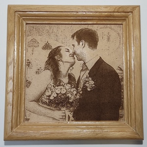 Esküvői gravírozott fotó fa kerettel - Meska.hu