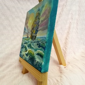 Hajók a tengeren 10 x 10 cm - művészet - festmény - akril - Meska.hu