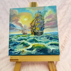 Hajók a tengeren 10 x 10 cm - Meska.hu