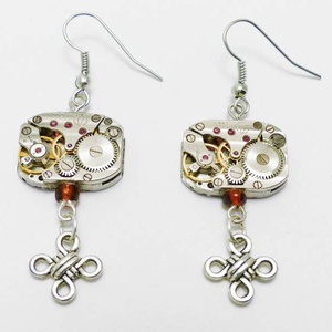 Steampunk fülbevaló duplacsomó kiegészítővel -  - Meska.hu
