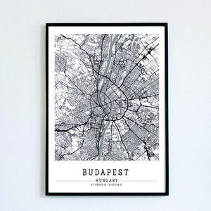 Minimalista BUDAPEST fekete-fehér dekorációs térkép  - otthon & életmód - dekoráció - kép & falikép - poszter - Meska.hu