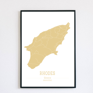 RODOSZ (Görögország) színes minimalista dekorációs térkép - otthon & életmód - dekoráció - kép & falikép - poszter - Meska.hu