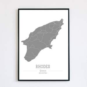 RODOSZ (Görögország) színes minimalista dekorációs térkép, Otthon & Életmód, Dekoráció, Kép & Falikép, Poszter, Fotó, grafika, rajz, illusztráció, MESKA