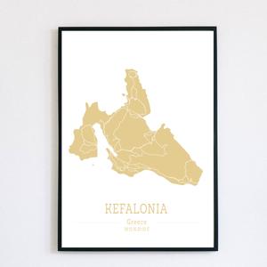KEFALONIA (Görögország) színes minimalista dekorációs térkép, Otthon & Életmód, Dekoráció, Kép & Falikép, Poszter, Fotó, grafika, rajz, illusztráció, MESKA
