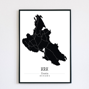 KRK (Horvátország) színes minimalista dekorációs térkép - otthon & életmód - dekoráció - kép & falikép - poszter - Meska.hu