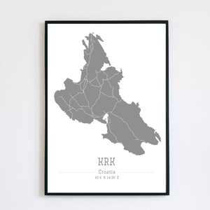 KRK (Horvátország) színes minimalista dekorációs térkép - otthon & életmód - dekoráció - kép & falikép - poszter - Meska.hu