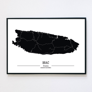 BRAC (Horvátország) színes minimalista dekorációs térkép - Meska.hu