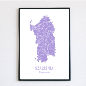 Szardínia (Olaszország) színes minimalista dekorációs térkép, Otthon & Lakás, Dekoráció, Kép & Falikép, Poszter, Fotó, grafika, rajz, illusztráció, MESKA