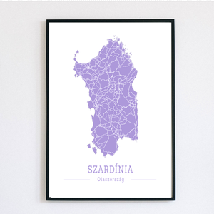 Szardínia (Olaszország) színes minimalista dekorációs térkép, Otthon & Életmód, Dekoráció, Kép & Falikép, Poszter, Fotó, grafika, rajz, illusztráció, MESKA