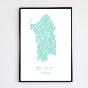 Szardínia (Olaszország) színes minimalista dekorációs térkép - otthon & életmód - dekoráció - kép & falikép - poszter - Meska.hu