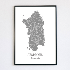 Szardínia (Olaszország) színes minimalista dekorációs térkép - otthon & életmód - dekoráció - kép & falikép - poszter - Meska.hu