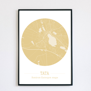 Tata város színes minimalista dekorációs térkép - otthon & életmód - dekoráció - kép & falikép - poszter - Meska.hu