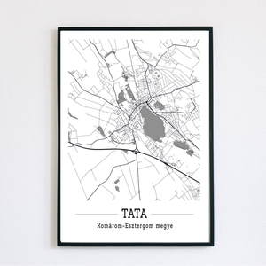 Tata város fekete-fehér minimalista dekorációs térkép, Otthon & Életmód, Dekoráció, Kép & Falikép, Poszter, Fotó, grafika, rajz, illusztráció, MESKA