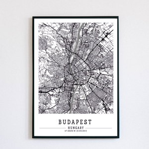 Minimalista BUDAPEST fekete-fehér dekorációs térkép  - Meska.hu