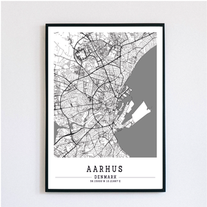 Minimalista AARHUS fekete-fehér dekorációs térkép , Otthon & Lakás, Dekoráció, Kép & Falikép, Poszter, Fotó, grafika, rajz, illusztráció, MESKA