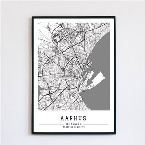 Minimalista AARHUS fekete-fehér dekorációs térkép , Otthon & Életmód, Dekoráció, Kép & Falikép, Poszter, Fotó, grafika, rajz, illusztráció, MESKA