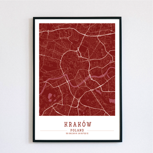 Minimalista Krakkó bordó-fehér dekorációs térkép , Otthon & Életmód, Dekoráció, Kép & Falikép, Poszter, Fotó, grafika, rajz, illusztráció, MESKA