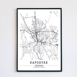 Kaposvár város fekete-fehér minimalista dekorációs térkép, Otthon & Lakás, Dekoráció, Kép & Falikép, Poszter, Fotó, grafika, rajz, illusztráció, MESKA