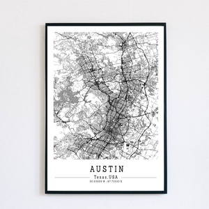 Minimalista Austin fekete-fehér dekorációs térkép , Otthon & Lakás, Dekoráció, Kép & Falikép, Poszter, Fotó, grafika, rajz, illusztráció, Meska