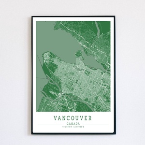 Minimalista Vancouver (Kanada) zöld-fehér dekorációs térkép , Otthon & Életmód, Dekoráció, Kép & Falikép, Poszter, Fotó, grafika, rajz, illusztráció, MESKA