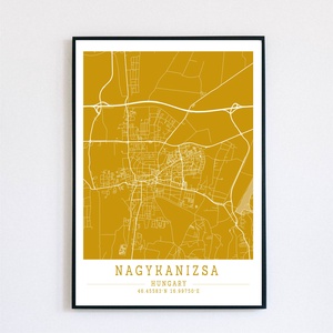 Minimalista Nagykanizsa mustár-fehér dekorációs térkép , Otthon & Életmód, Dekoráció, Kép & Falikép, Poszter, Fotó, grafika, rajz, illusztráció, MESKA