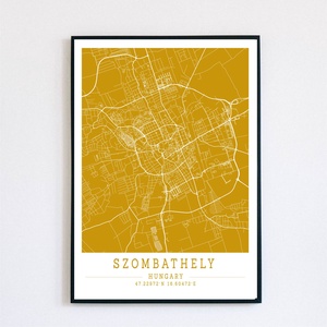 Minimalista Szombathely mustár-fehér dekorációs térkép , Otthon & Életmód, Dekoráció, Kép & Falikép, Poszter, Fotó, grafika, rajz, illusztráció, MESKA