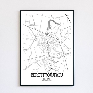 Minimalista Berettyóújfalu fekete-fehér dekorációs térkép , Otthon & Életmód, Dekoráció, Kép & Falikép, Plakát, Mindenmás, MESKA