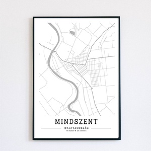 Minimalista Mindszent fekete-fehér dekorációs térkép  - Meska.hu