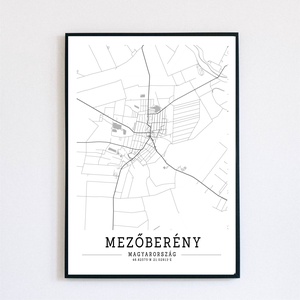 Minimalista Mezőberény fekete-fehér dekorációs térkép , Otthon & Életmód, Dekoráció, Kép & Falikép, Plakát, Mindenmás, MESKA