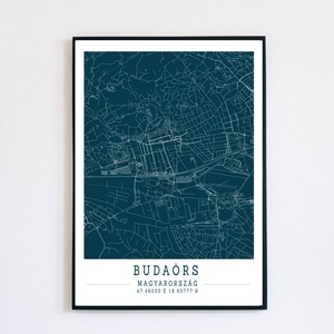 Minimalista Budaörs színes dekorációs térkép  - Meska.hu