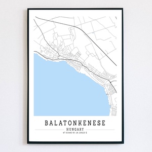 Balatonkenese fekete-fehér minimalista dekorációs térkép, Otthon & Életmód, Dekoráció, Kép & Falikép, Poszter, Fotó, grafika, rajz, illusztráció, MESKA